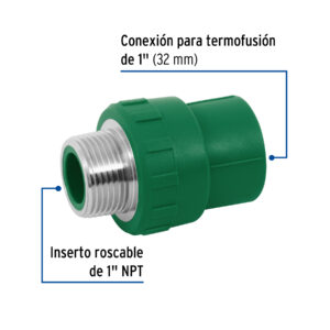 Adaptador PPR 1' macho con inserto metálico, FOSET - Imagen 3