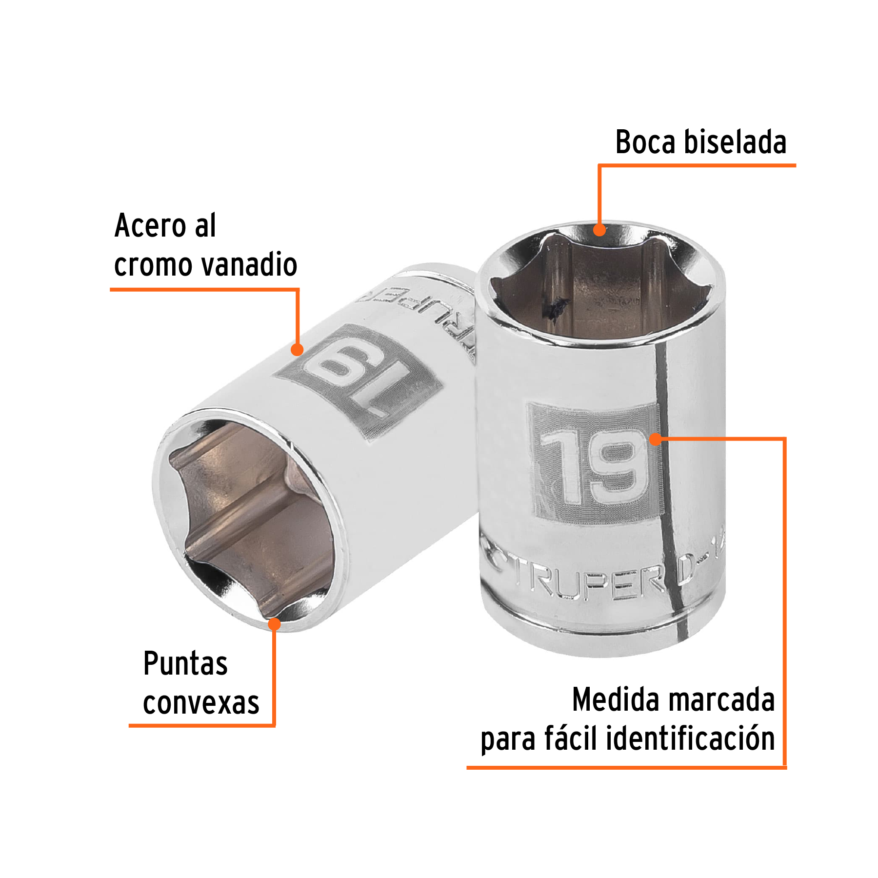Dado de 19 mm, 6 puntas, cuadro 1/2', TRUPER - Imagen 3