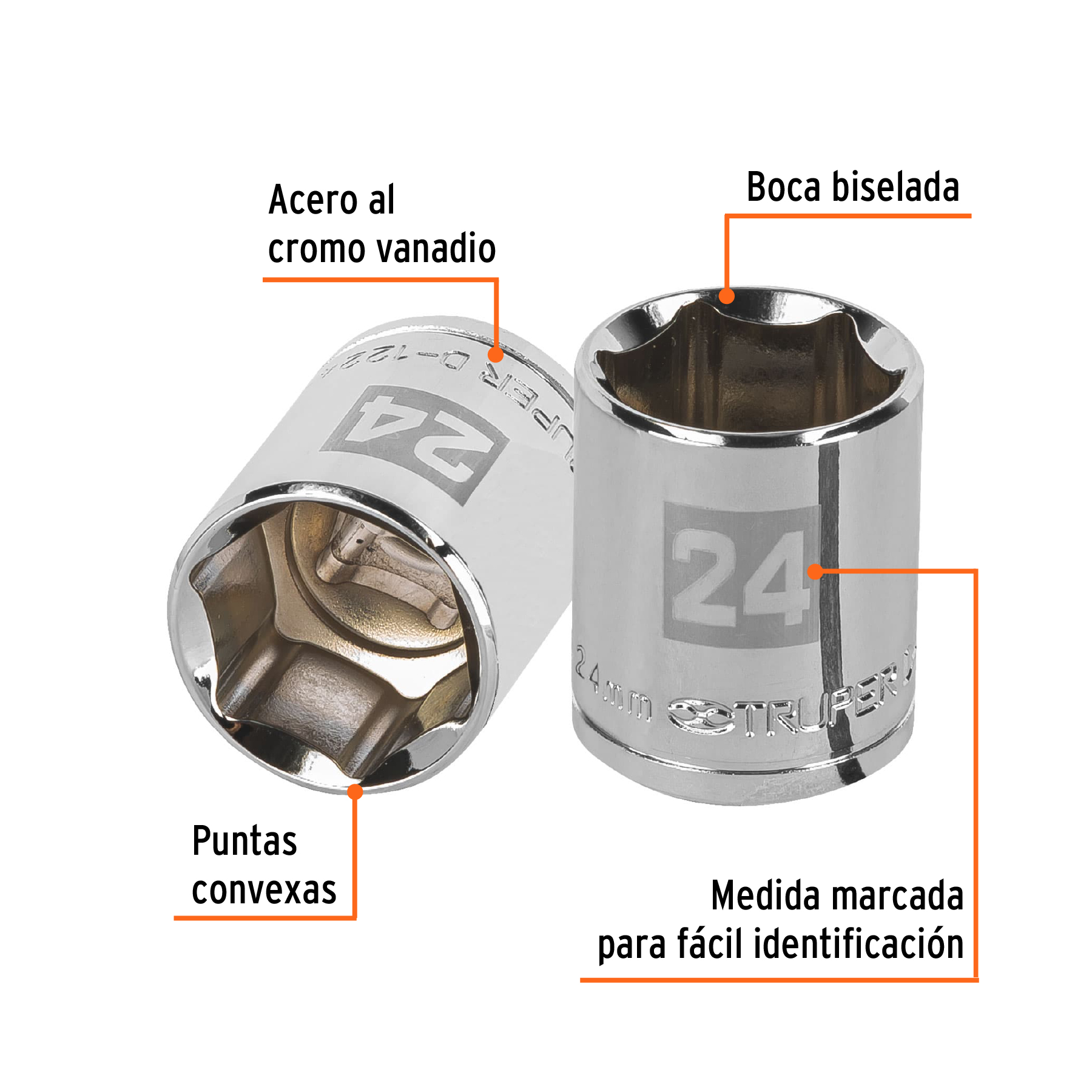 Dado de 24 mm, 6 puntas, cuadro 1/2', TRUPER - Imagen 3