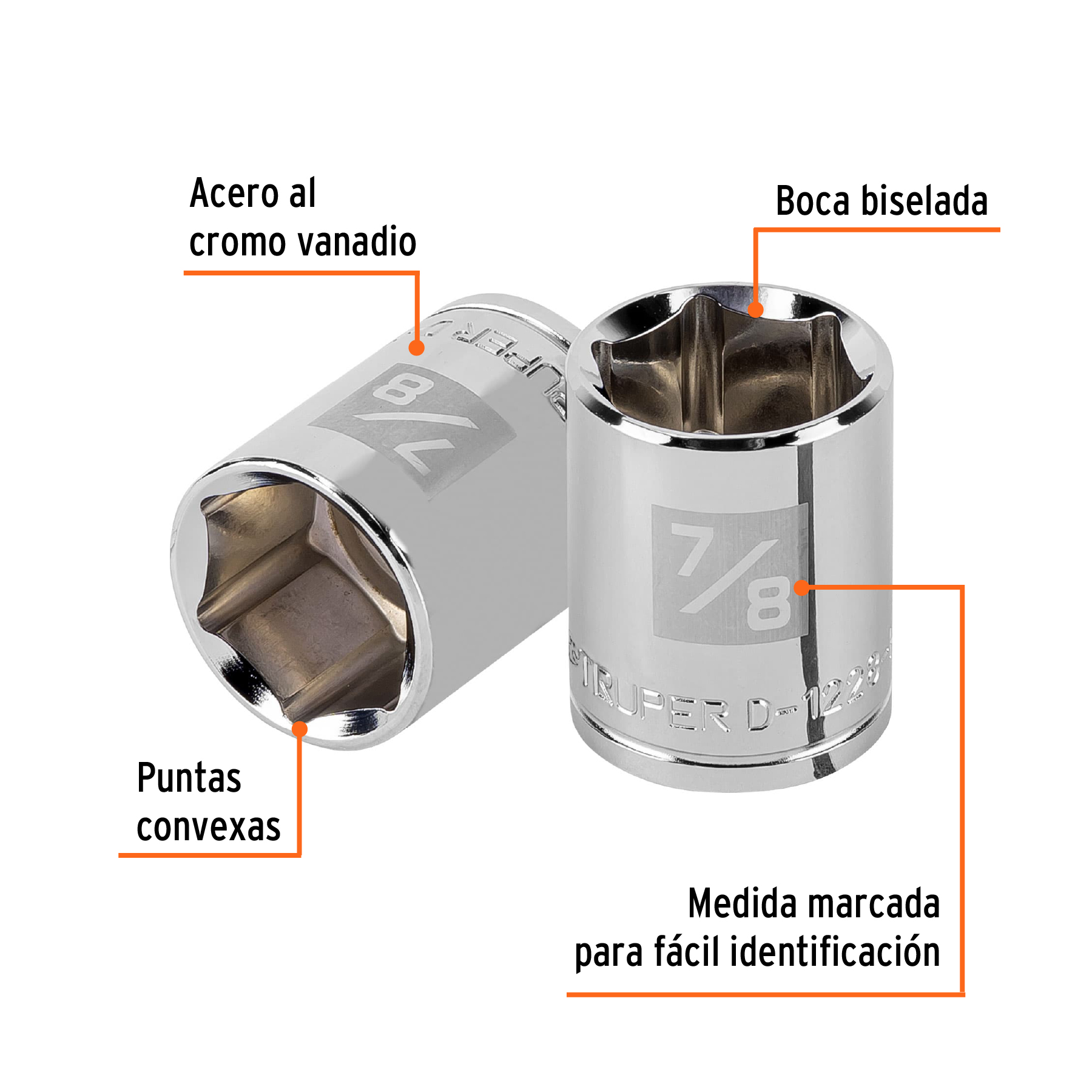 Dado de 7/8', 6 puntas, cuadro 1/2', TRUPER - Imagen 3