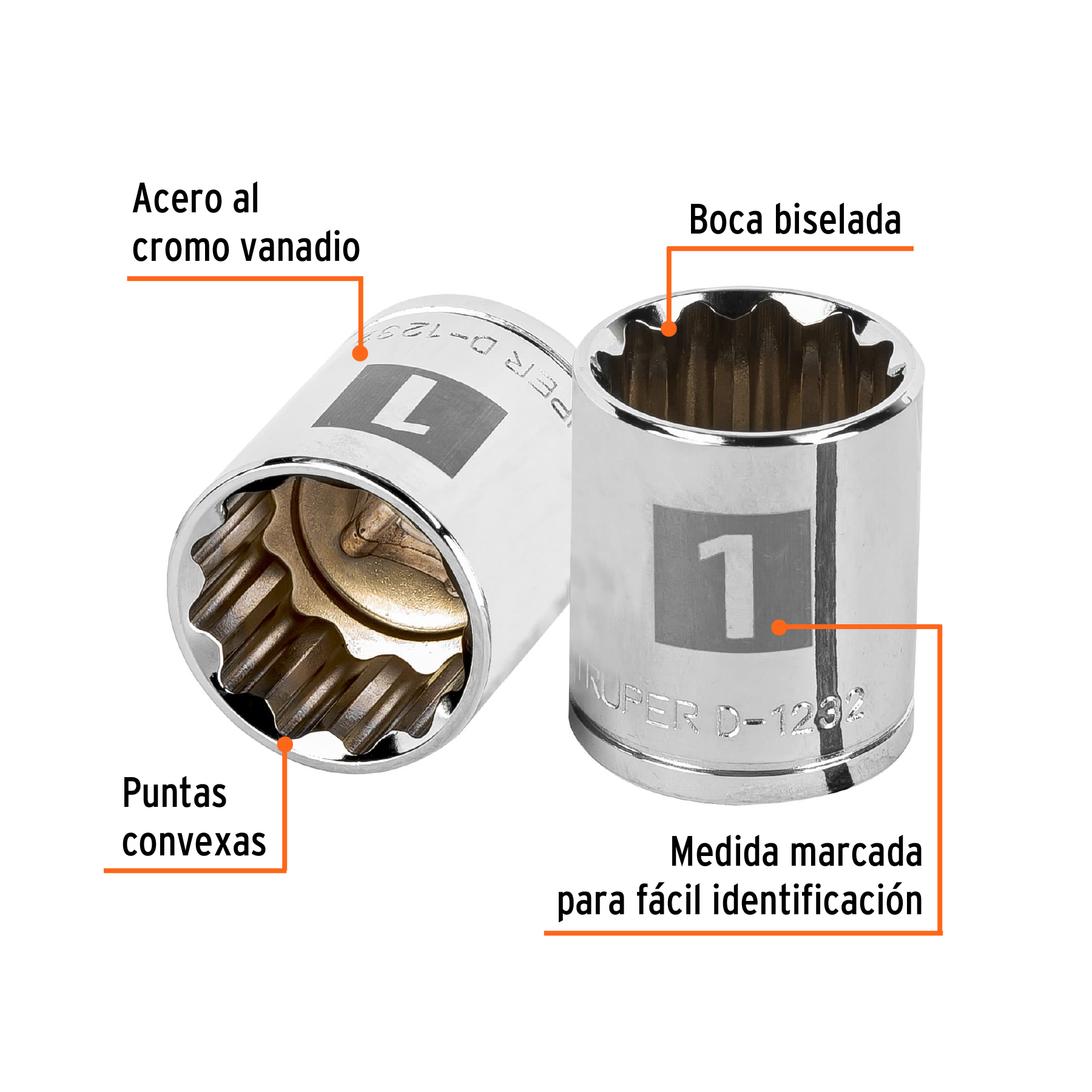 Dado de 1', 12 puntas, cuadro 1/2', TRUPER - Imagen 3
