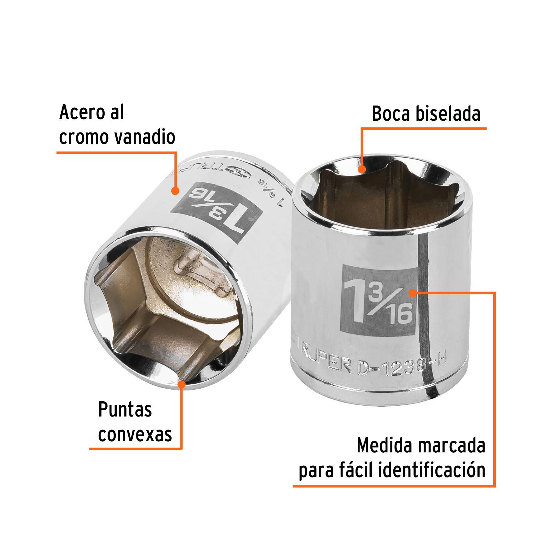 Dado de 1-3/16', 6 puntas, cuadro 1/2', TRUPER - Imagen 3