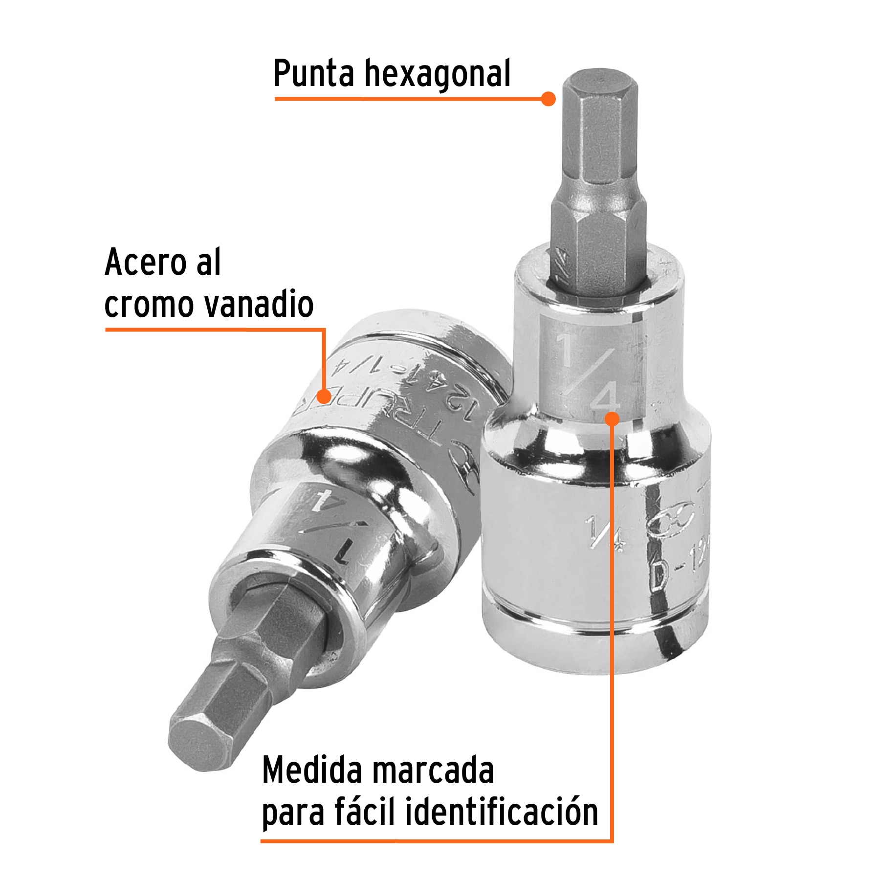 Dado punta hexagonal de 1/4', cuadro 1/2', TRUPER - Imagen 3