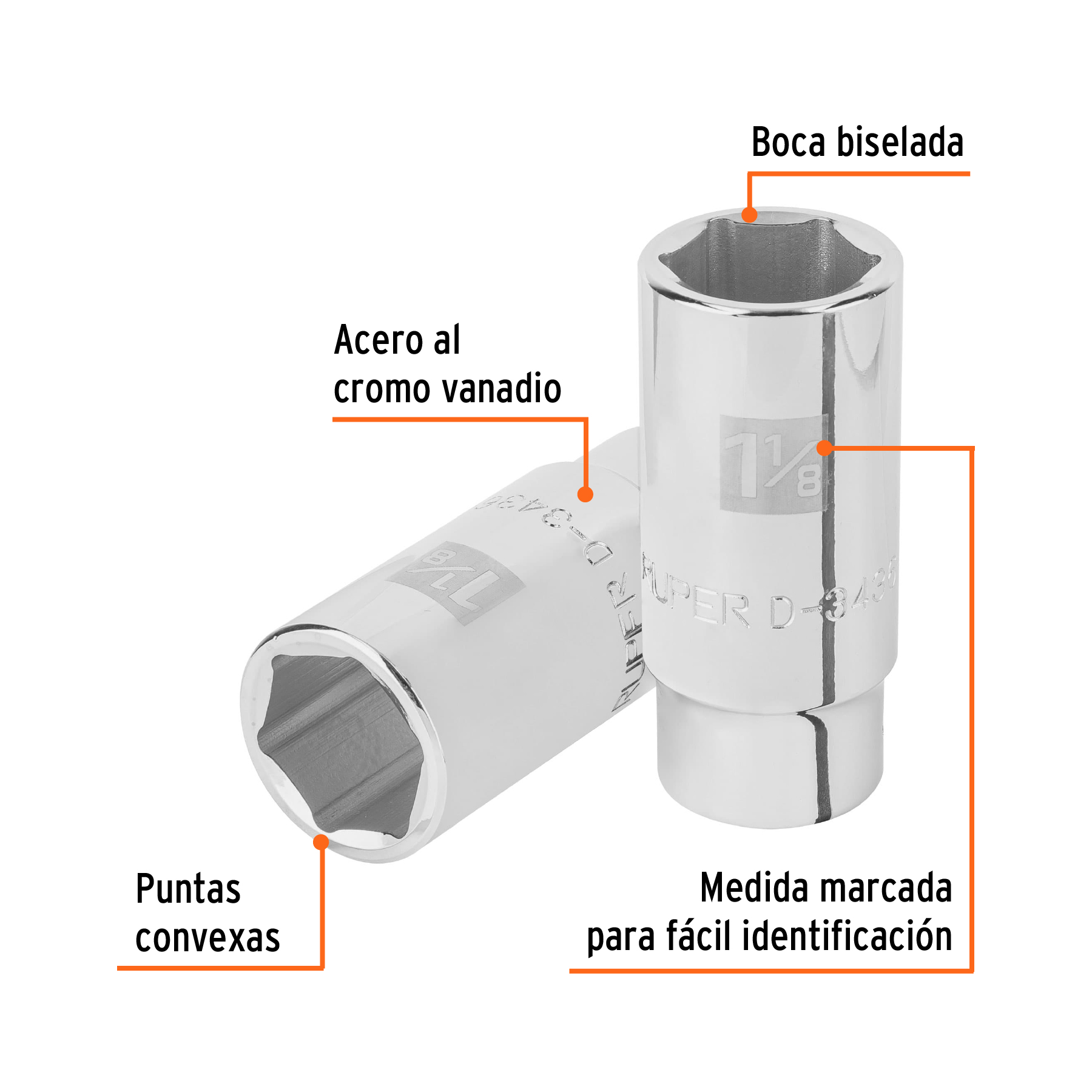 Dado largo de 1-1/8', 6 puntas, cuadro 3/4', TRUPER - Imagen 3