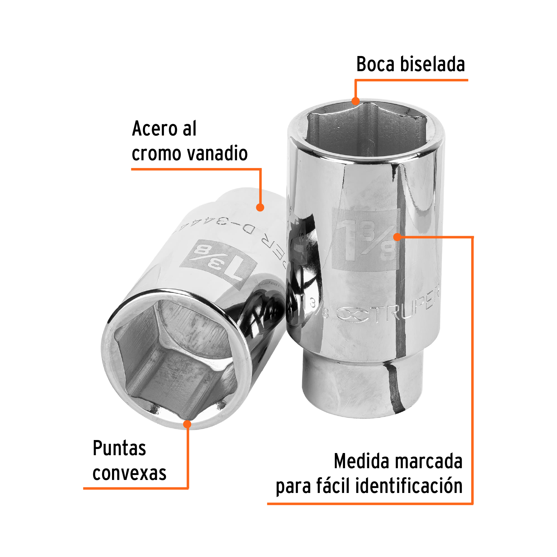 Dado largo de 1 3/8', 6 puntas, cuadro 3/4', TRUPER - Imagen 3