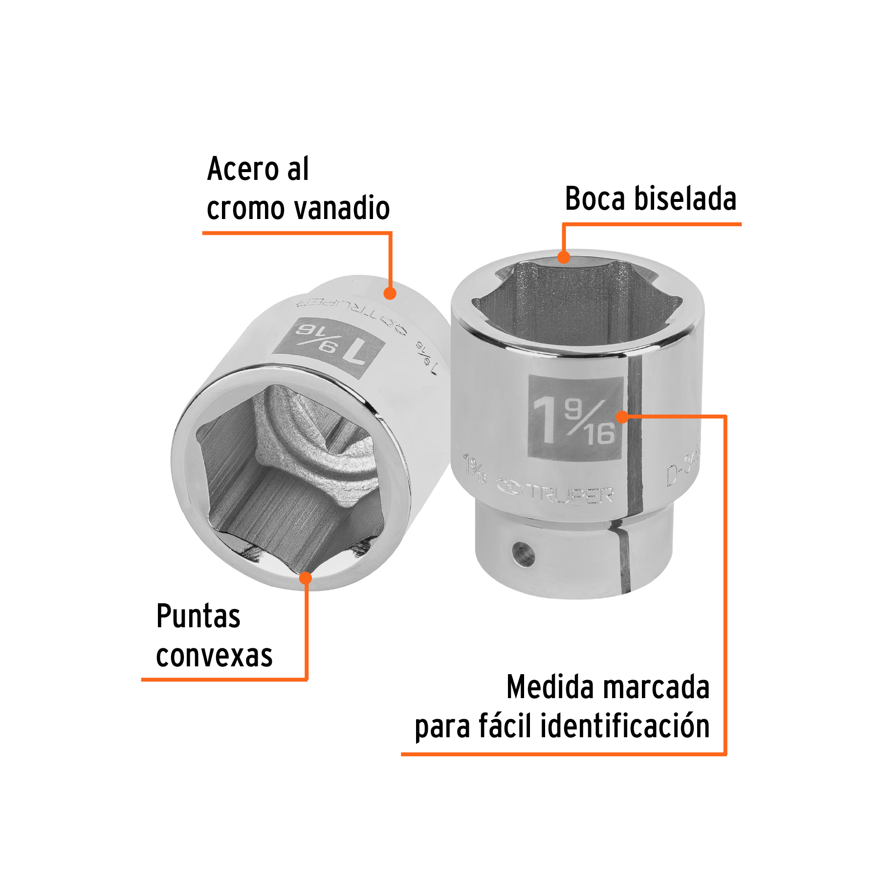 Dado de 1-9/16', 6 puntas, cuadro 3/4', TRUPER - Imagen 3