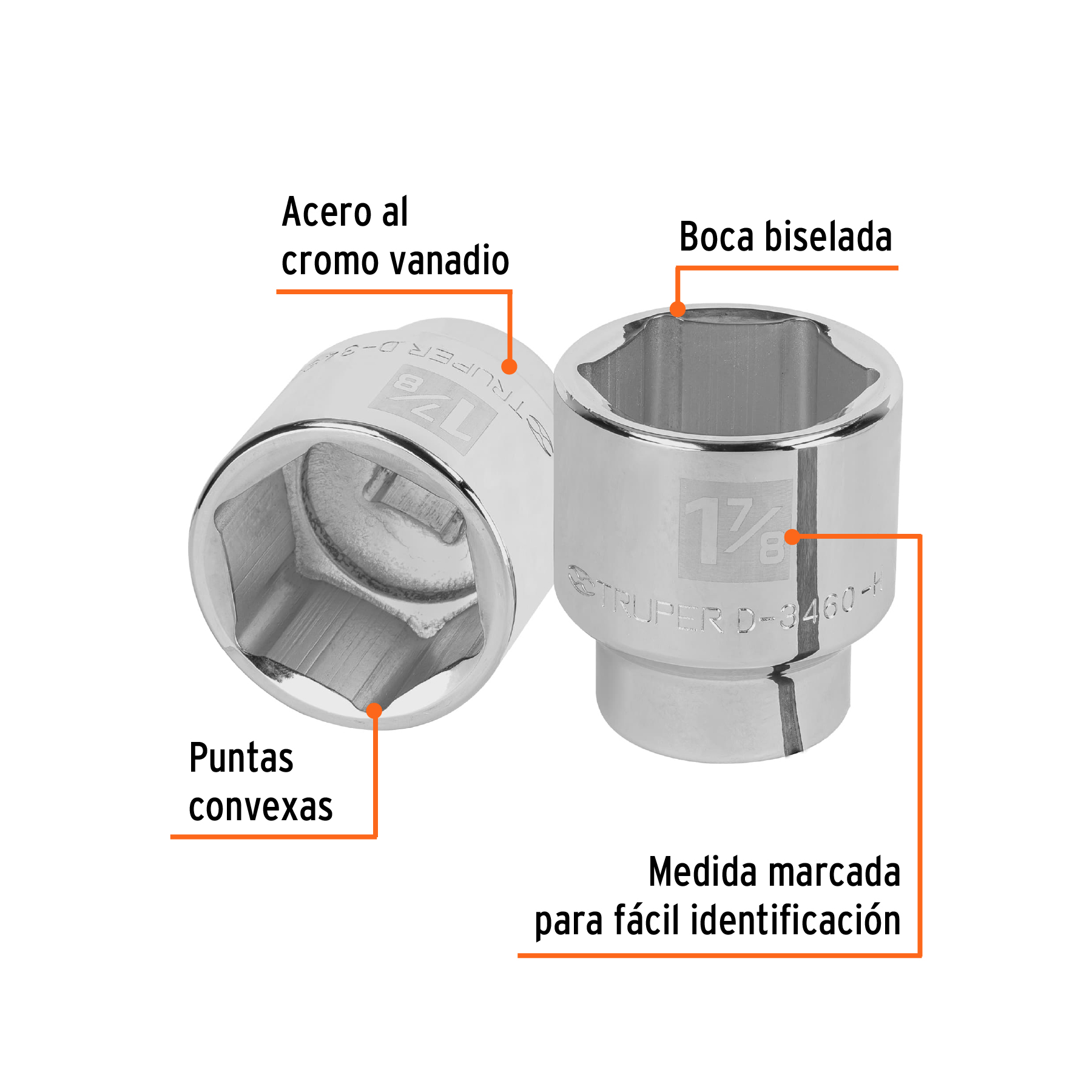 Dado de 1-7/8', 6 puntas, cuadro 3/4', TRUPER - Imagen 3