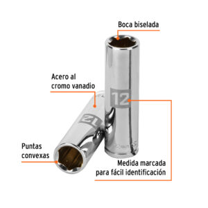 Dado largo de 12 mm, 6 puntas, cuadro 3/8', TRUPER - Imagen 3