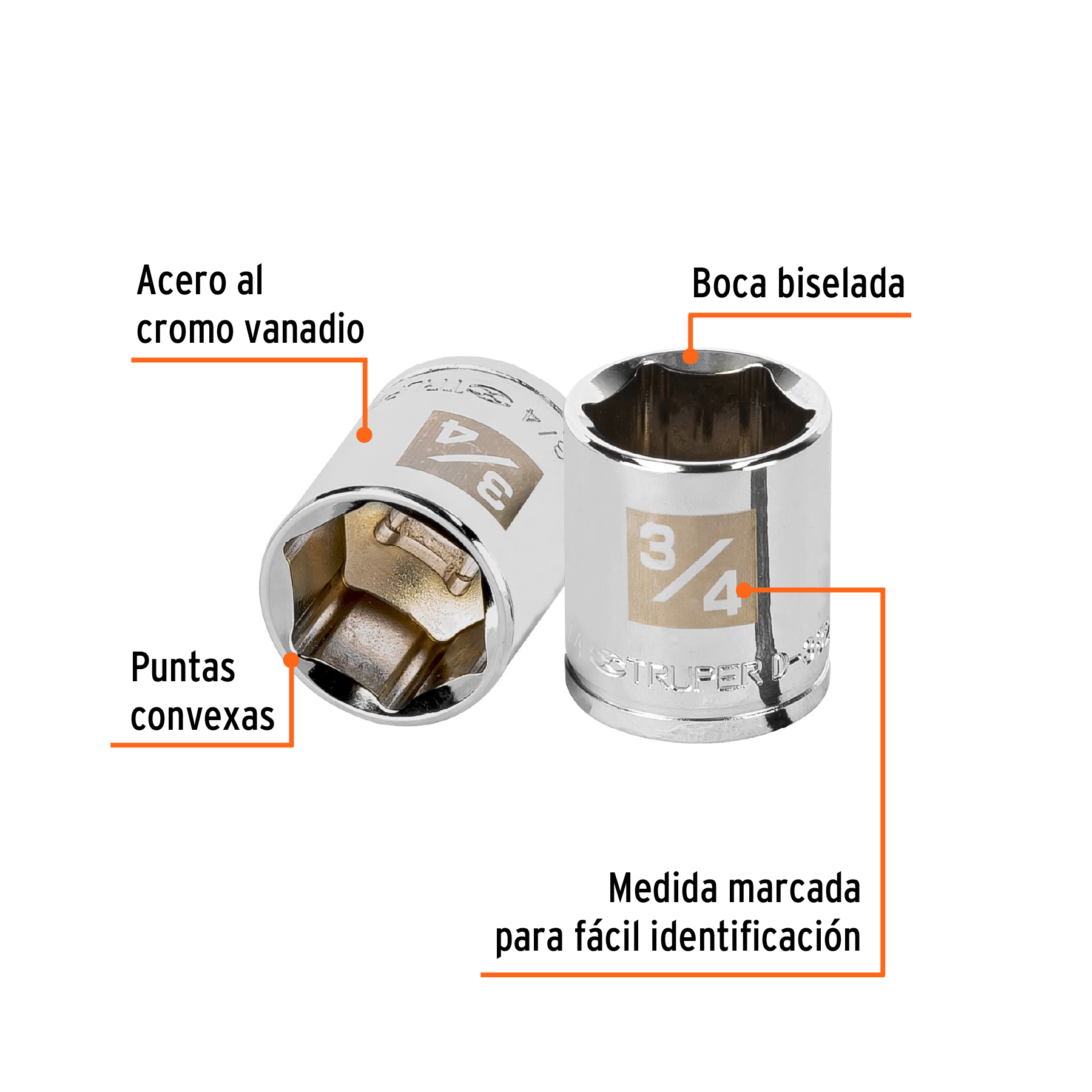 Dado de 3/4', 6 puntas, cuadro 3/8', TRUPER - Imagen 3