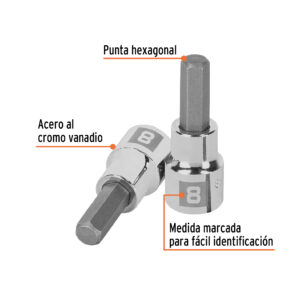 Dado punta hexagonal de 8 mm, cuadro 3/8', TRUPER - Imagen 3