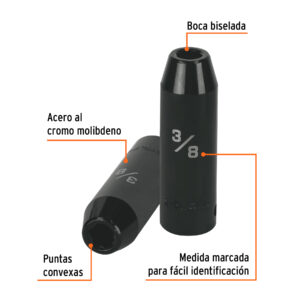 Dado largo impacto de 3/8', 6 puntas, cuadro 1/2', TRUPER - Imagen 3