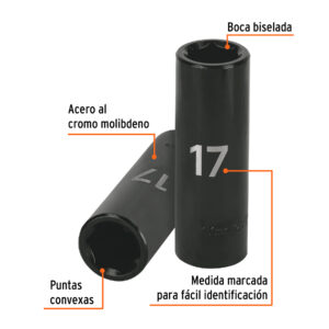 Dado largo cuadro 1/2' de impacto 6 puntas de 17 mm, TRUPER - Imagen 3