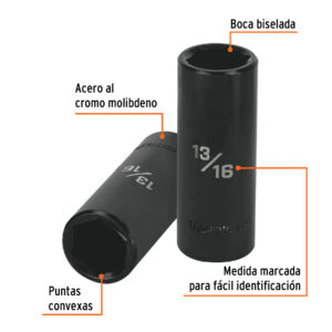 Dado largo impacto de 13/16', 6 puntas, cuadro 1/2', TRUPER - Imagen 3