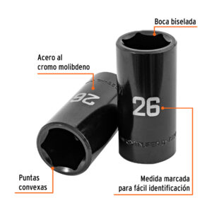 Dado largo impacto de 26 mm, 6 puntas, cuadro 1/2', TRUPER - Imagen 3
