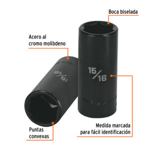 Dado largo impacto de 15/16', 6 puntas, cuadro 1/2', TRUPER - Imagen 3