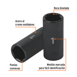 Dado largo impacto de 1', 6 puntas, cuadro 1/2', TRUPER - Imagen 3