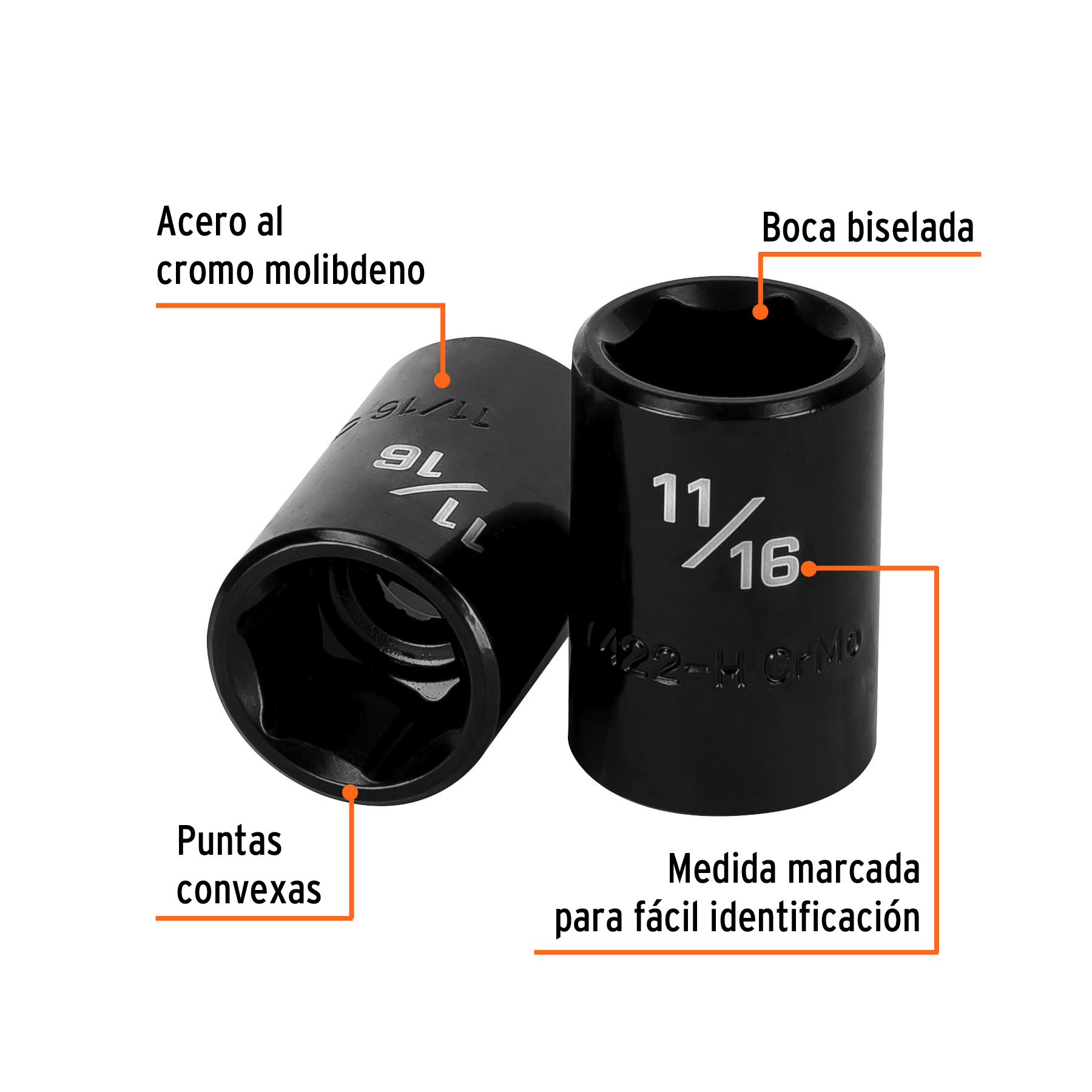 Dado de impacto de 11/16', 6 puntas, cuadro 1/2', TRUPER - Imagen 3