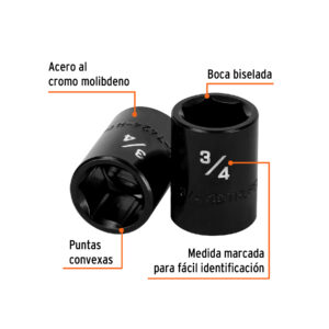 Dado de impacto de 3/4', 6 puntas, cuadro 1/2', TRUPER - Imagen 3