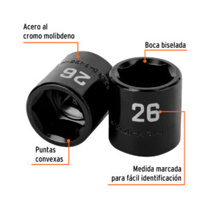 Dado de impacto de 26 mm, 6 puntas, cuadro 1/2', TRUPER - Imagen 3