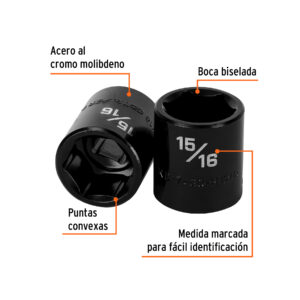 Dado de impacto de 15/16', 6 puntas, cuadro 1/2', TRUPER - Imagen 3