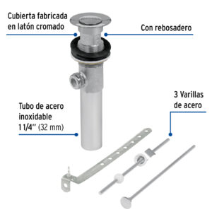 Contra para lavabo, con rebosadero,sistema automático, cromo - Imagen 5