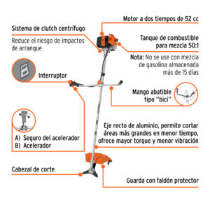 Desmalezadora a gasolina 52 cc mango tipo 'bici', 18' corte - Imagen 3