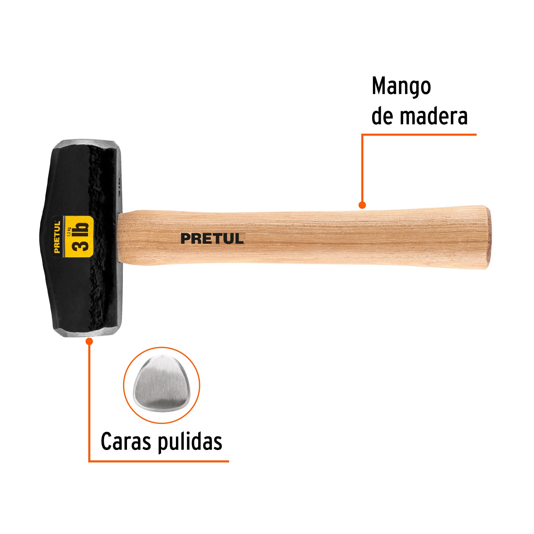 Marro tipo Nevada 3 lbs. mango 10-3/4', PRETUL - Imagen 3