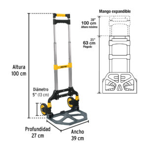 Diablo de carga, plegable de aluminio y base acero, 100 kg - Imagen 4