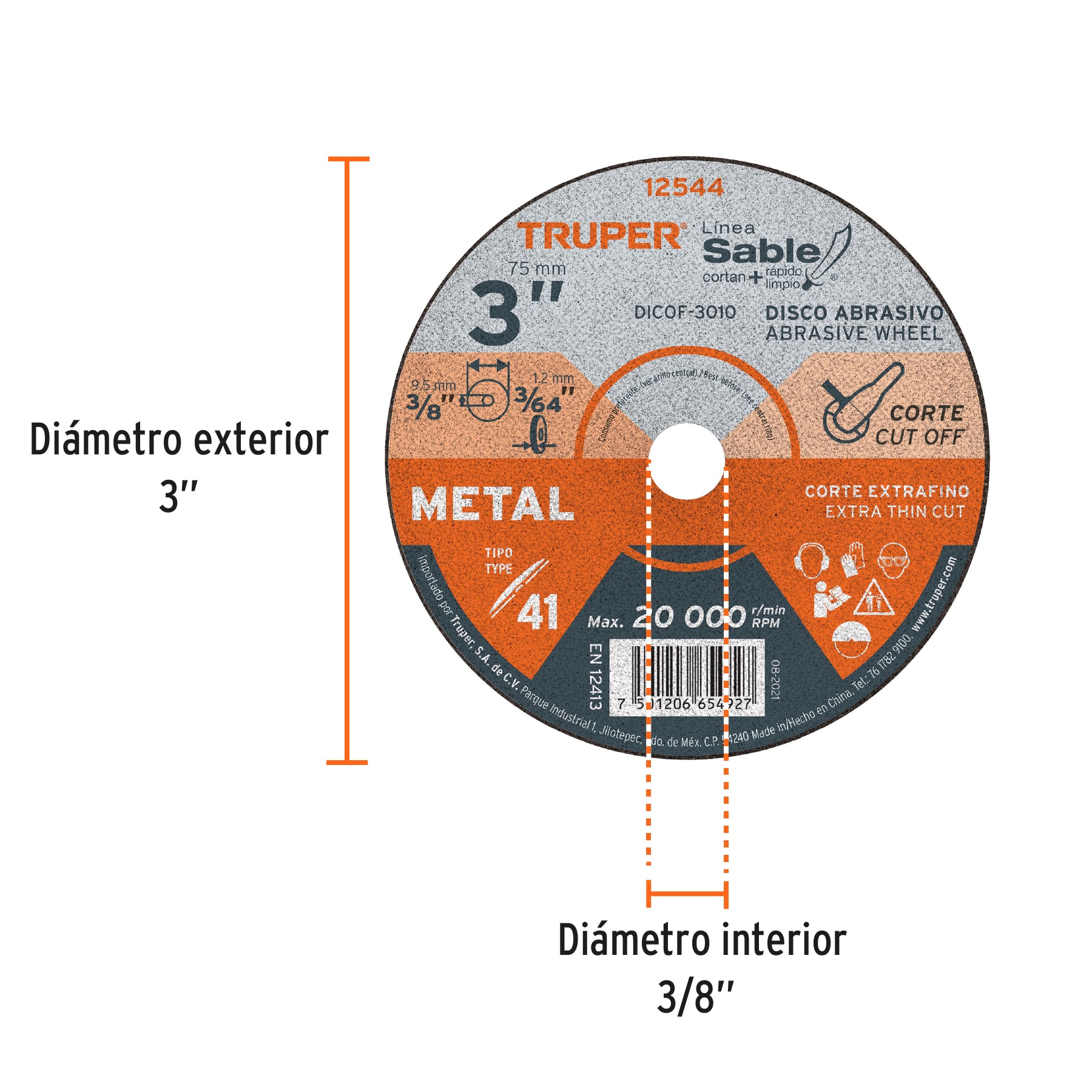 Disco abrasivo de corte preciso metal 3' x 1 mm, TRUPER - Imagen 3