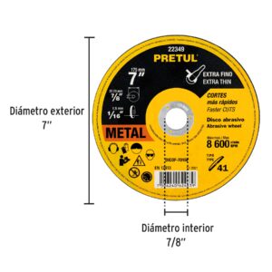 Disco abrasivo de corte preciso metal 7' x 1.5 mm, PRETUL - Imagen 3