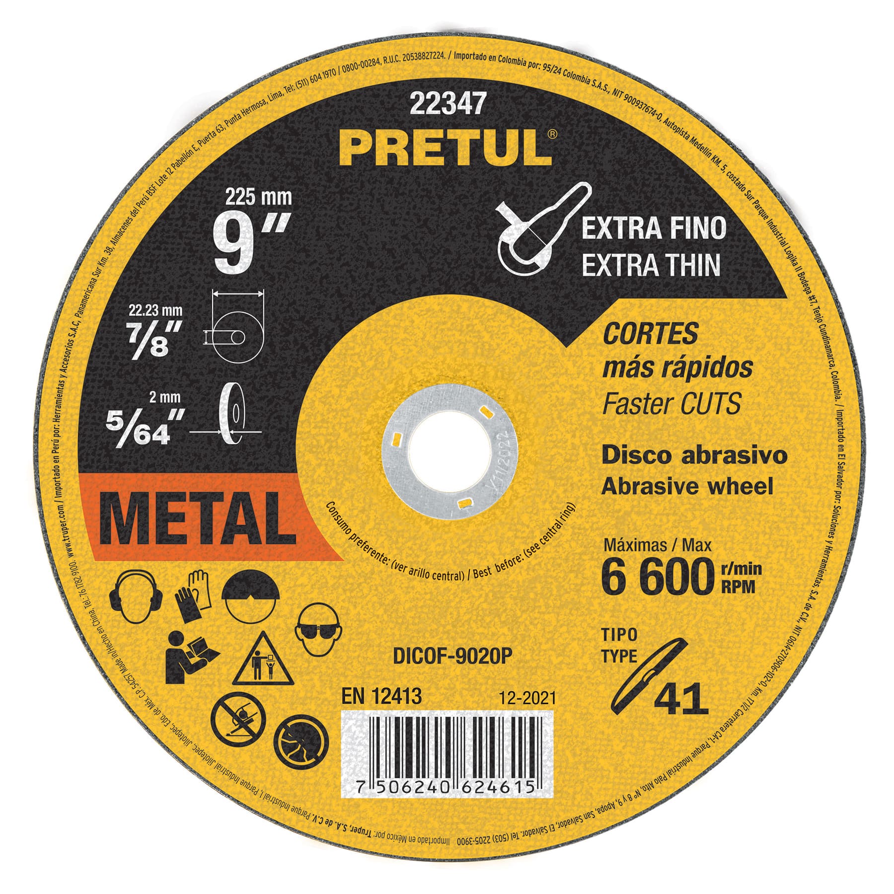Disco abrasivo de corte preciso metal 9' x 2 mm, PRETUL - Imagen 2