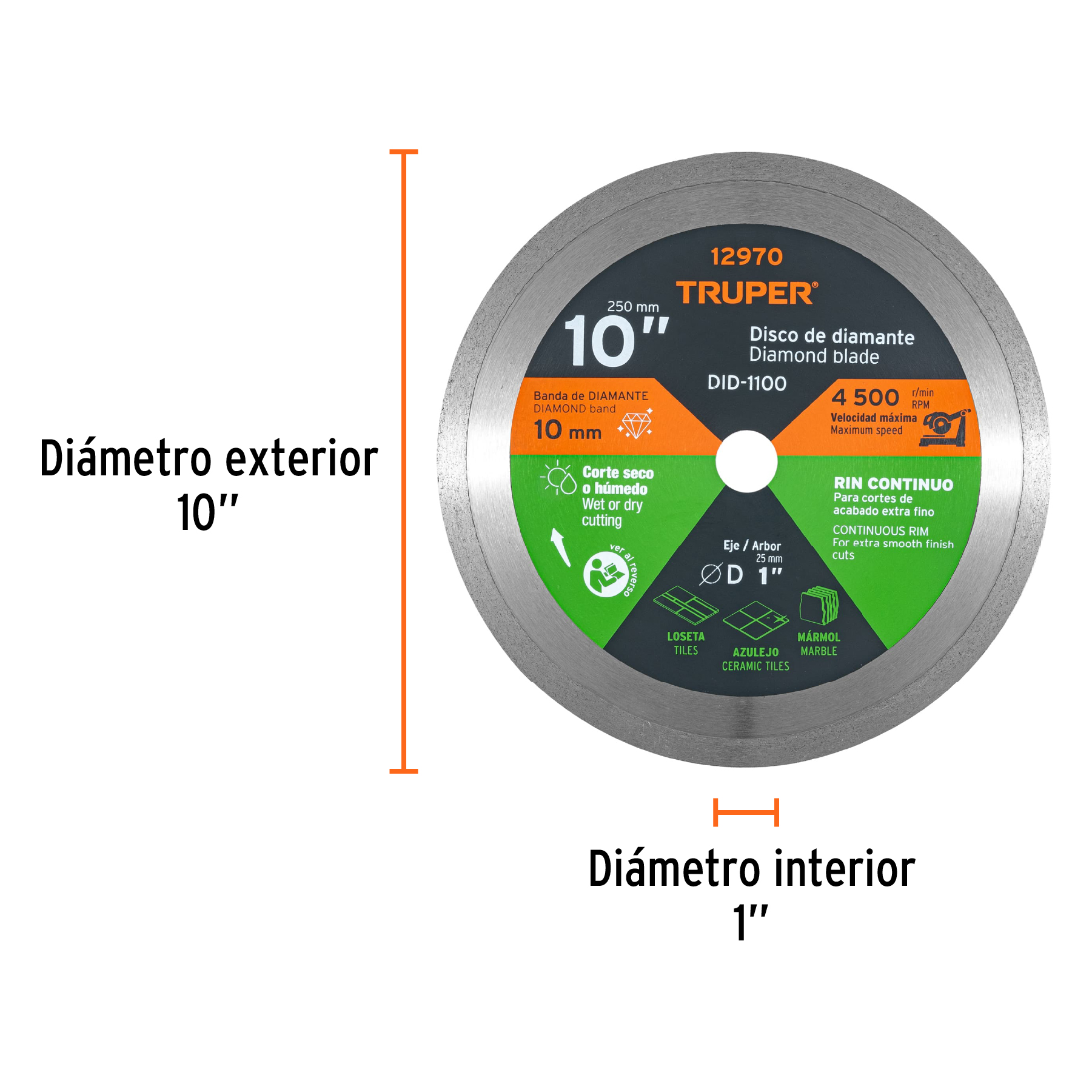 Disco de diamante de 10' x 2.2 mm, rin continuo, TRUPER - Imagen 3