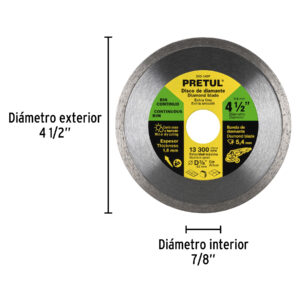 Disco de diamante de 4-1/2' x 1.8 mm, rin continuo, PRETUL - Imagen 3
