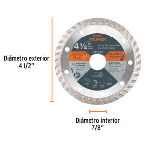 Disco de diamante de 4-1/2' x 2.2 mm, rin turbo, TRUPER - Imagen 3