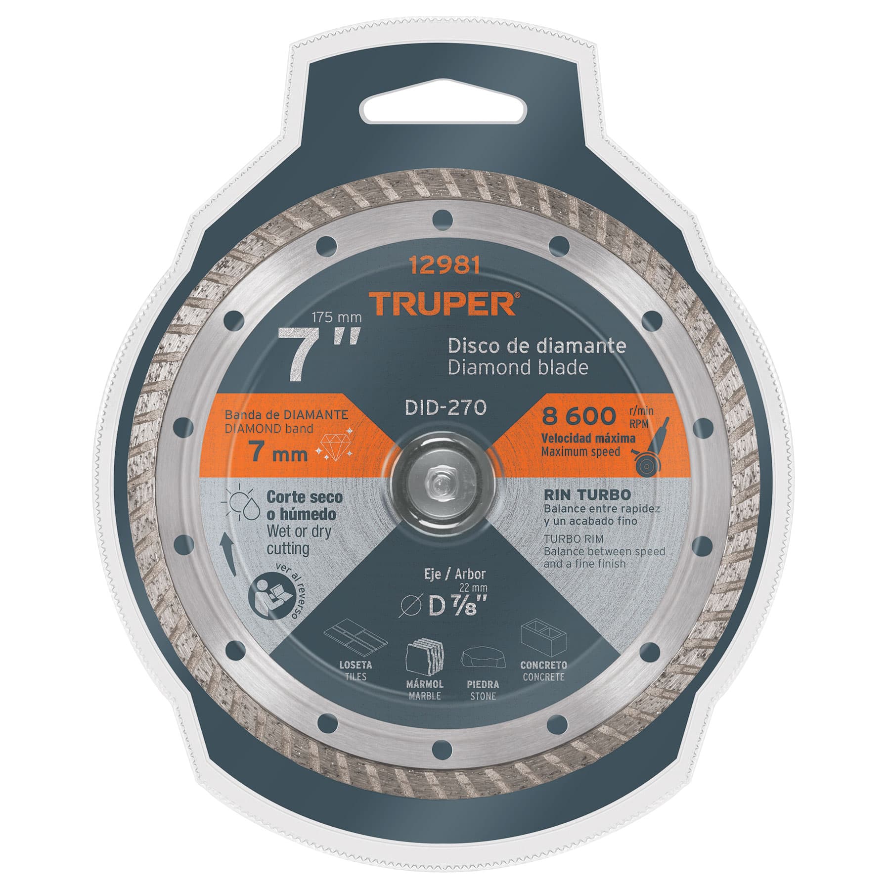 Disco de diamante de 7' x 2.8 mm, rin turbo, TRUPER - Imagen 6