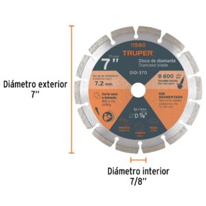 Disco de diamante de 7' x 2.5 mm, rin segmentado, TRUPER - Imagen 4