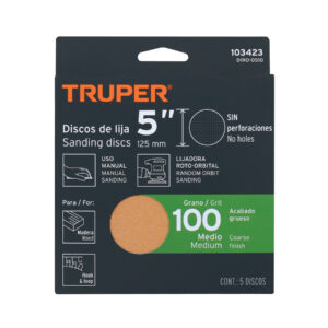 Paquete con 5 discos de lija 5' grano 100, ciegos, TRUPER - Imagen 5
