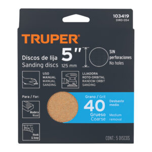 Paquete con 5 discos de lija 5' grano 40, ciegos, TRUPER - Imagen 5