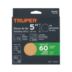 Paquete con 5 discos de lija 5' grano 60, ciegos, TRUPER - Imagen 5