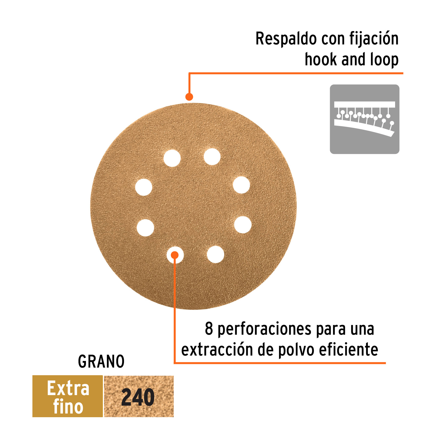 Paquete con 5 discos de lija 5' grano 240, 8 perforaciones - Imagen 3