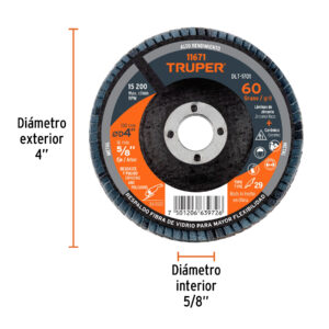 Disco laminado 4', grano 60 centro 5/8', fibra, TRUPER - Imagen 4