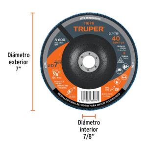 Disco laminado 7', grano 40 centro 7/8', fibra, TRUPER - Imagen 4