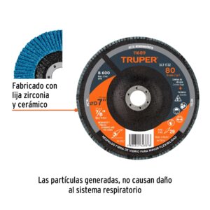 Disco laminado 7', grano 80 centro 7/8', fibra, TRUPER - Imagen 3