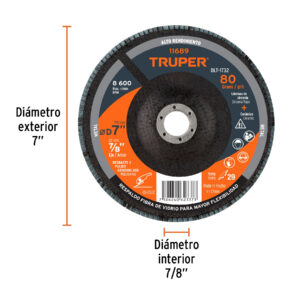 Disco laminado 7', grano 80 centro 7/8', fibra, TRUPER - Imagen 4