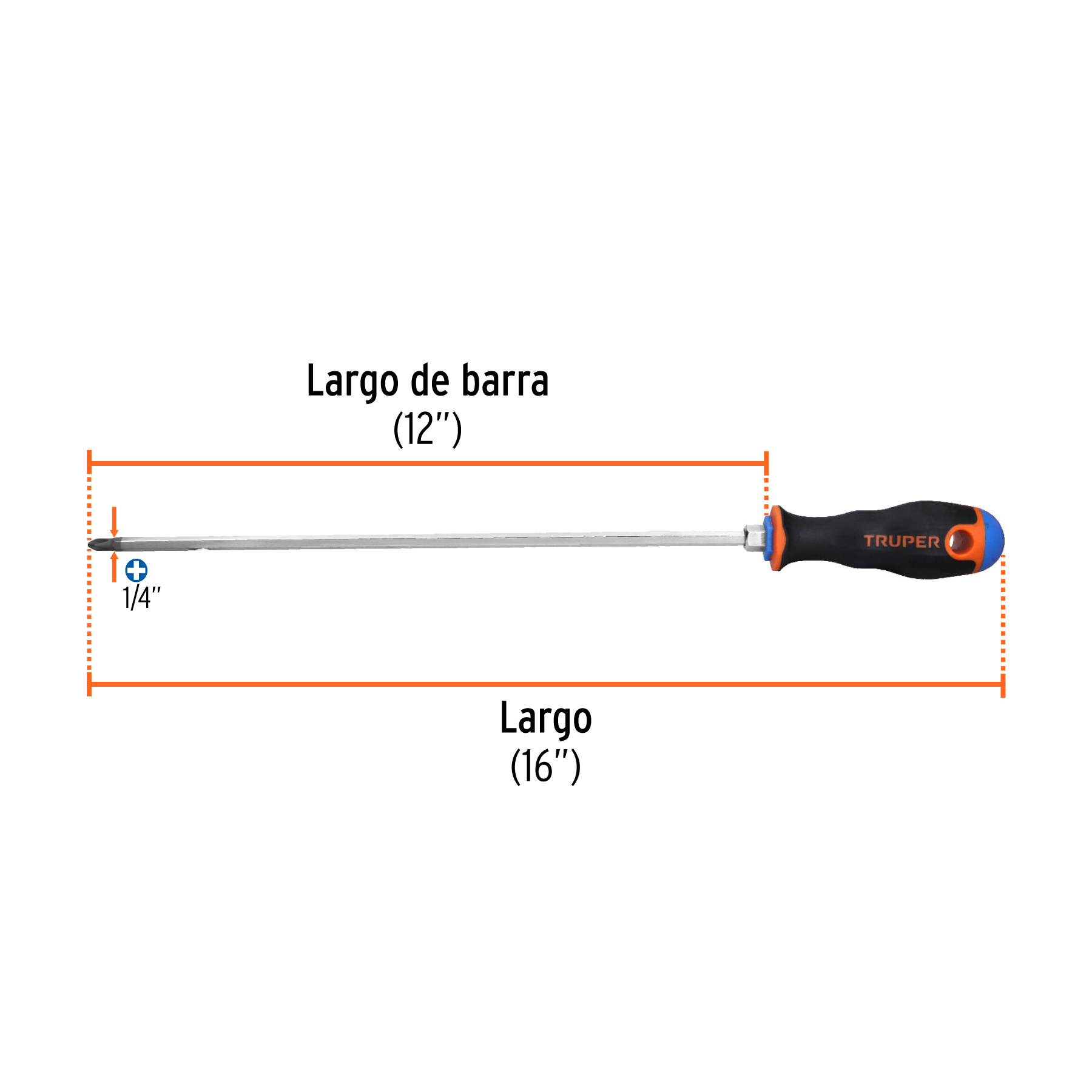 Desarmador de cruz 1/4' x 12' mango Comfort Grip, TRUPER - Imagen 3