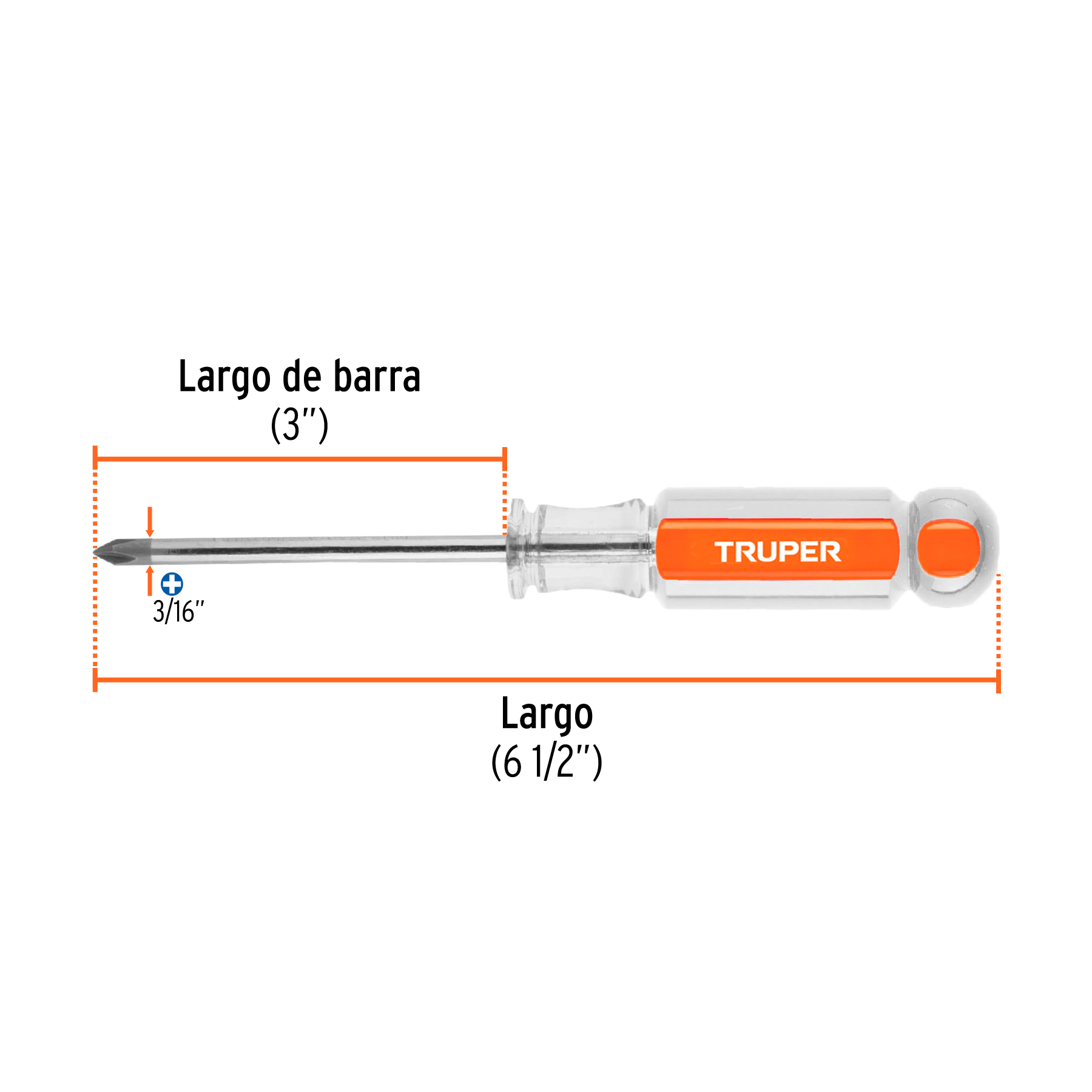 Desarmador de cruz 3/16' x 3' mango de acetato, TRUPER - Imagen 3