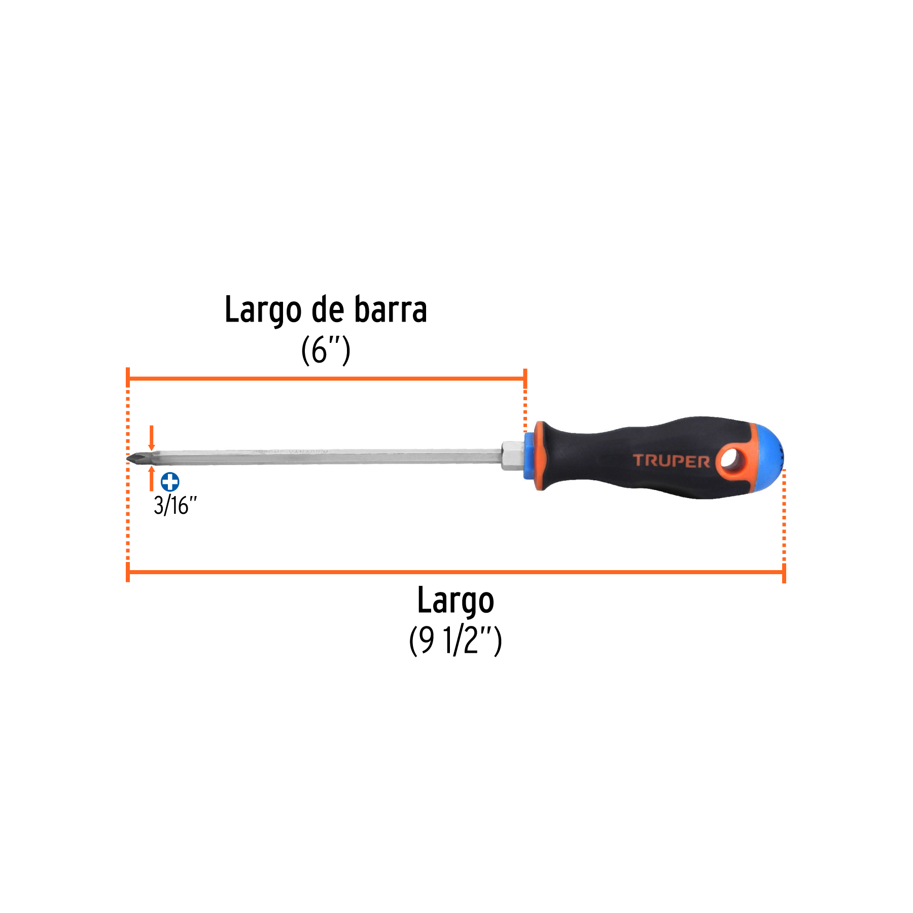 Desarmador de cruz 3/16' x 6' mango Comfort Grip, TRUPER - Imagen 3