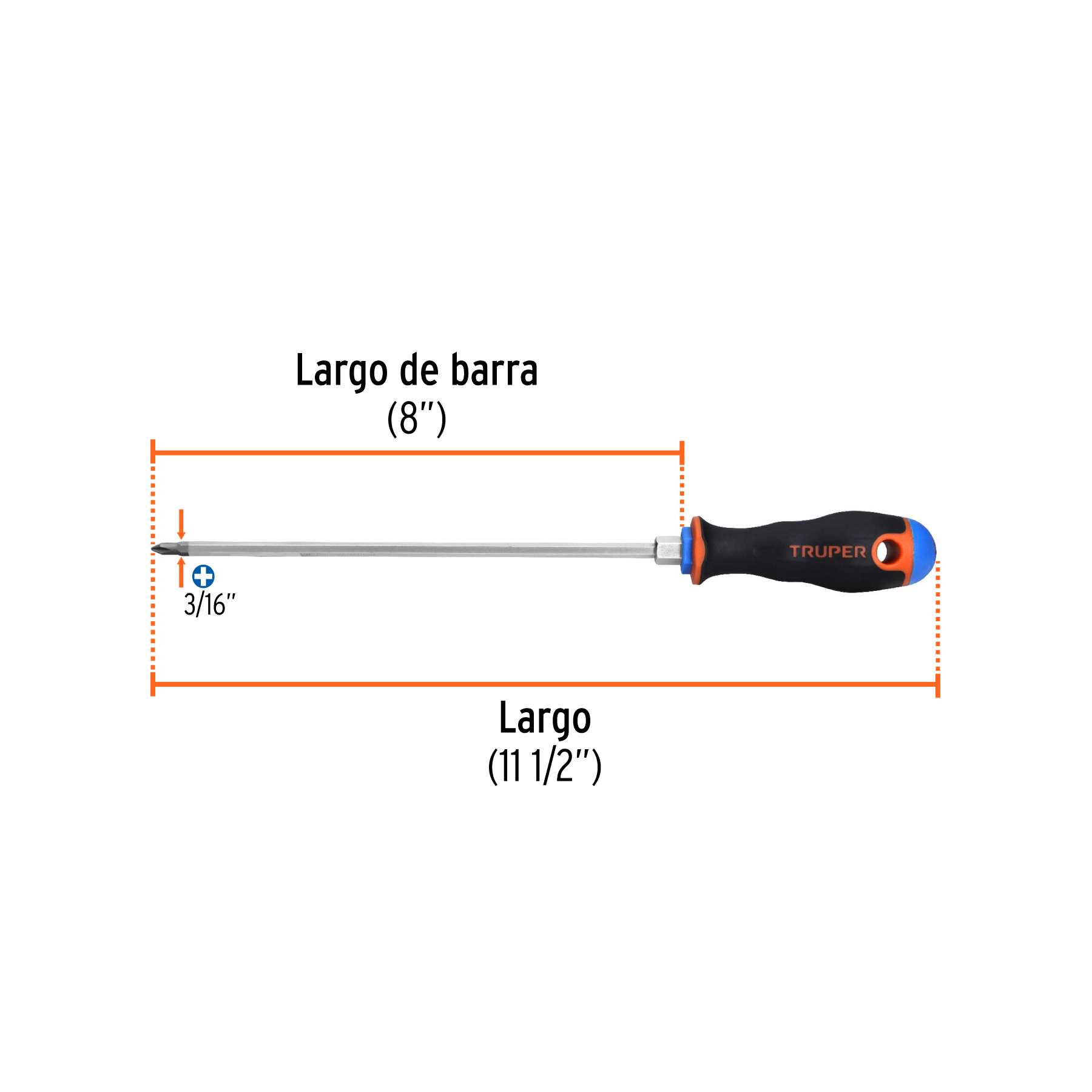 Desarmador de cruz 3/16' x 8' mango Comfort Grip, TRUPER - Imagen 3