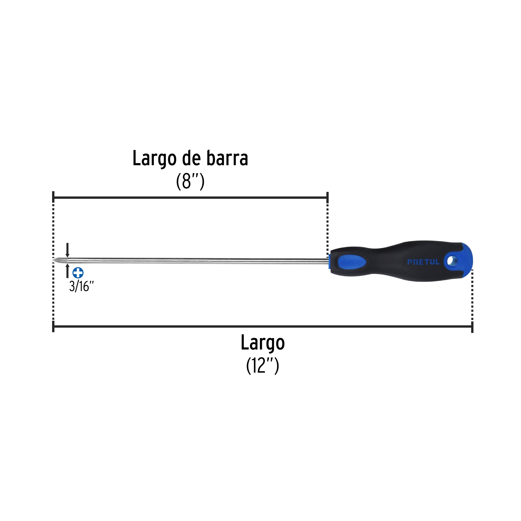 Desarmador de cruz 3/16' x 8' mango Comfort Grip, PRETUL - Imagen 3