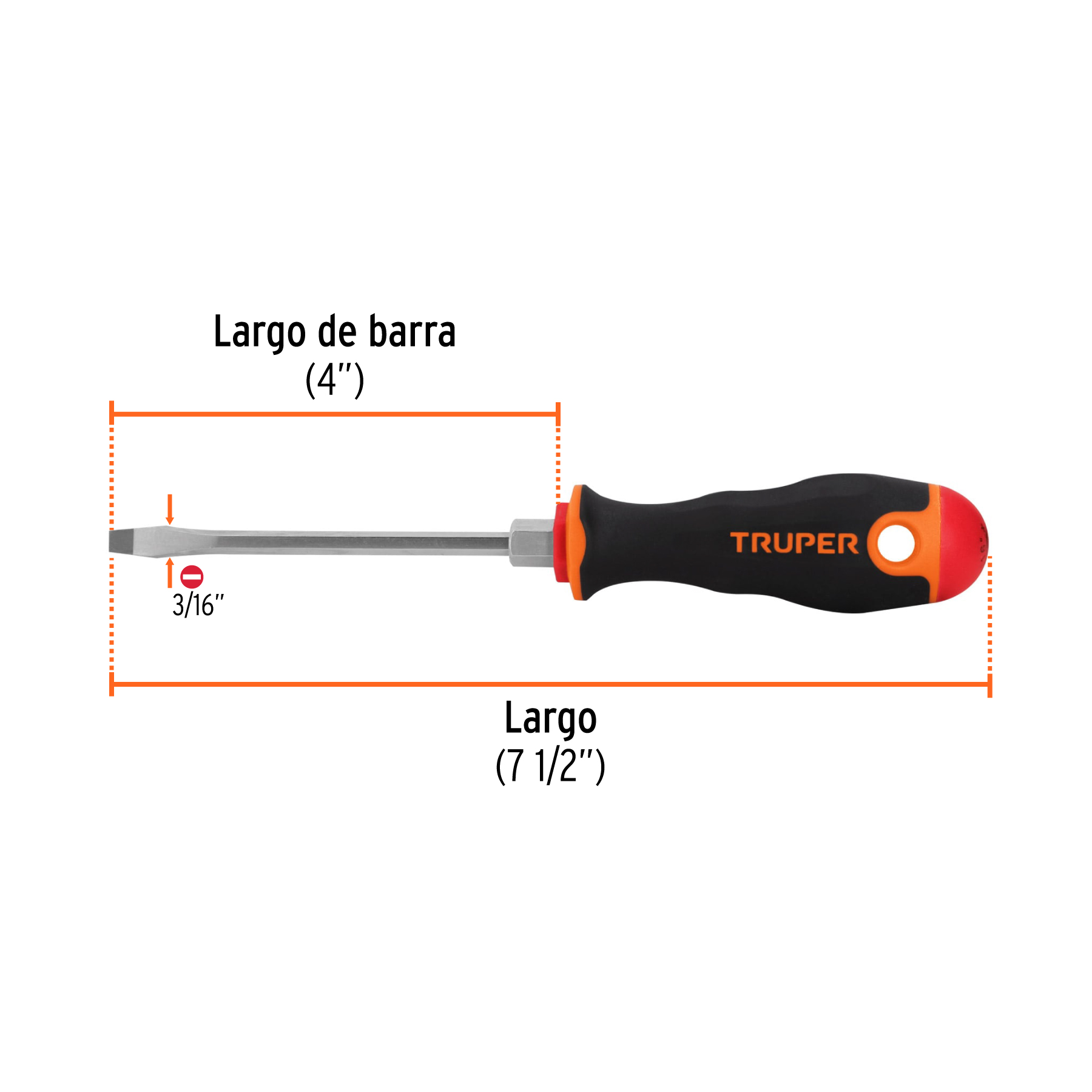 Desarmador plano 3/16' x 4' mango Comfort Grip, TRUPER - Imagen 3